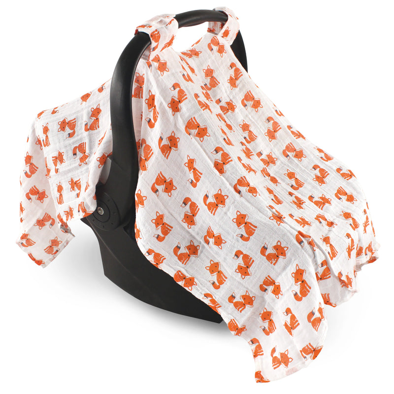Hudson Baby Muslin Cotton Car Seat and Stroller Canopy, Foxes