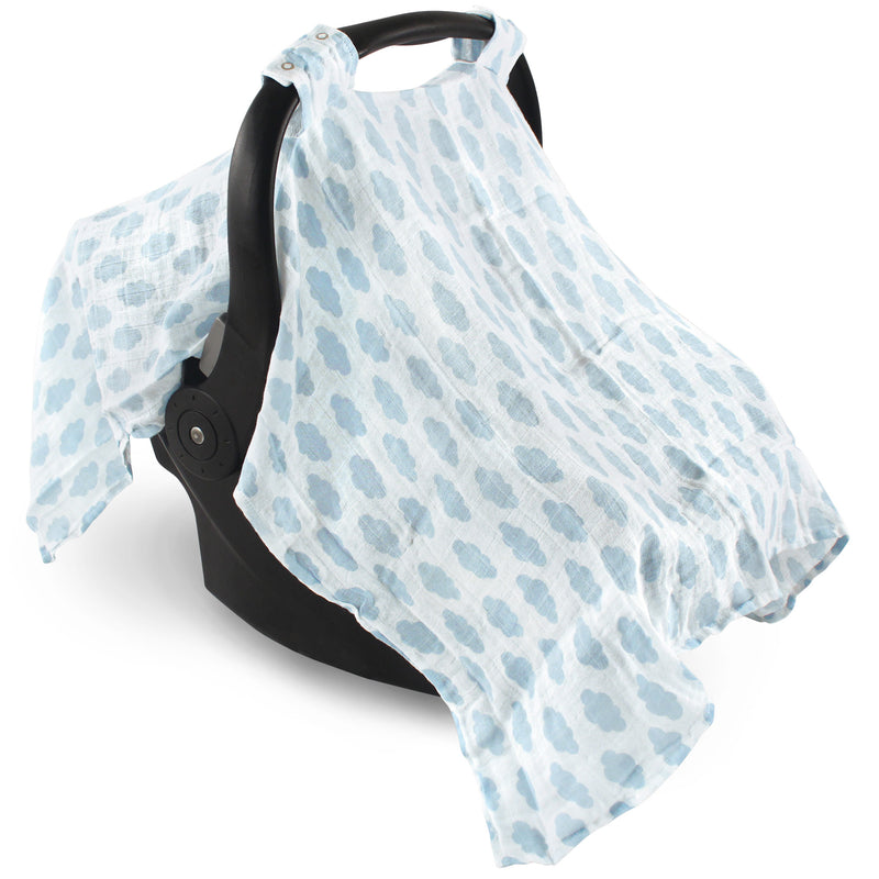 Hudson Baby Muslin Cotton Car Seat and Stroller Canopy, Blue Clouds