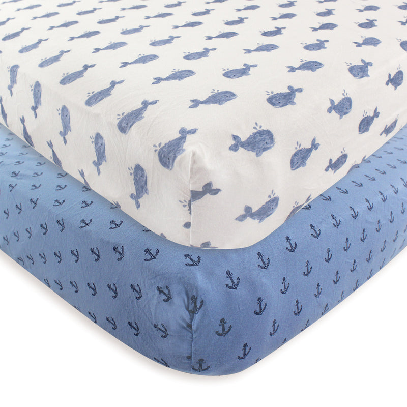 Hudson Baby Cotton Fitted Crib Sheet, Whale