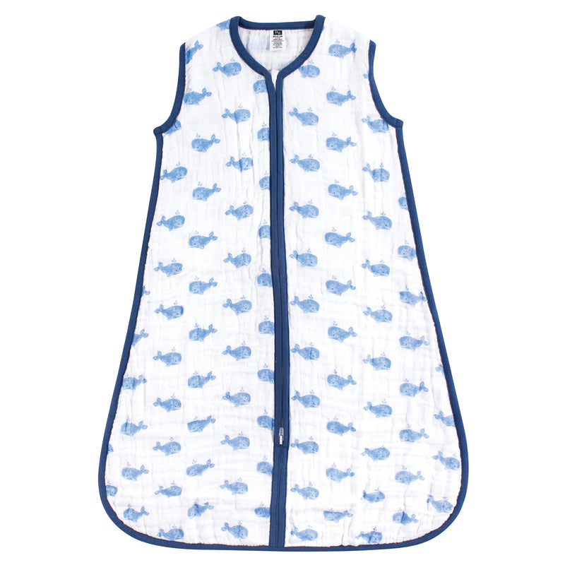 Hudson Baby Muslin Cotton Sleeveless Wearable Sleeping Bag, Sack, Blanket, Blue Whale
