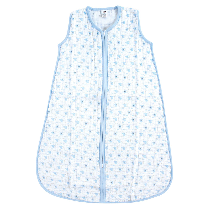 Hudson Baby Muslin Cotton Sleeveless Wearable Sleeping Bag, Sack, Blanket, Blue Sheep