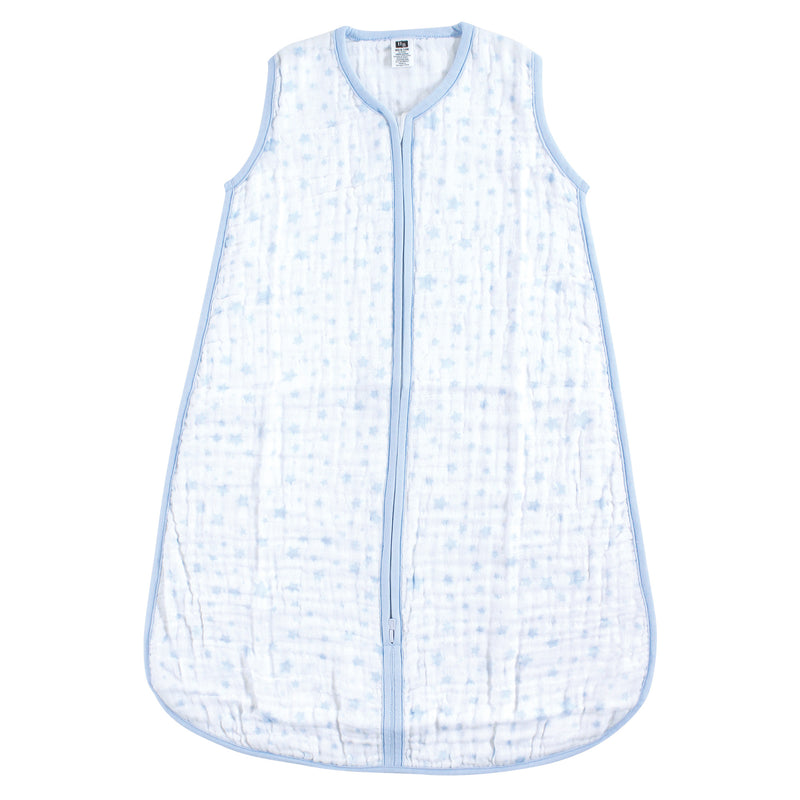Hudson Baby Muslin Cotton Sleeveless Wearable Sleeping Bag, Sack, Blanket, Blue Stars