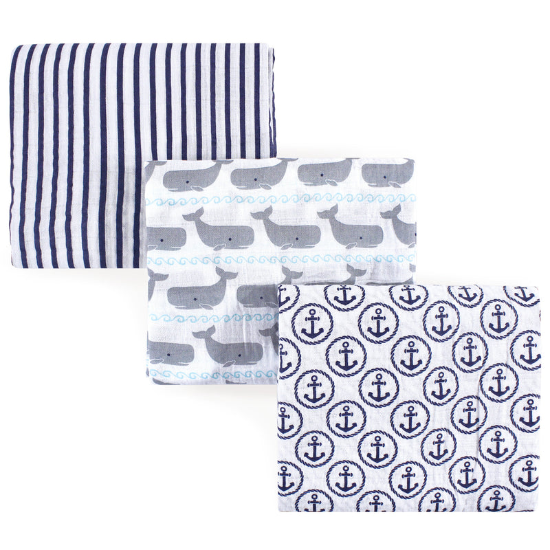 Hudson Baby Cotton Muslin Swaddle Blankets, Whale