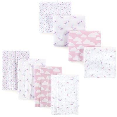 Hudson Baby Cotton Flannel Burp Cloths and Receiving Blankets, 8-Piece, Magical Unicorn