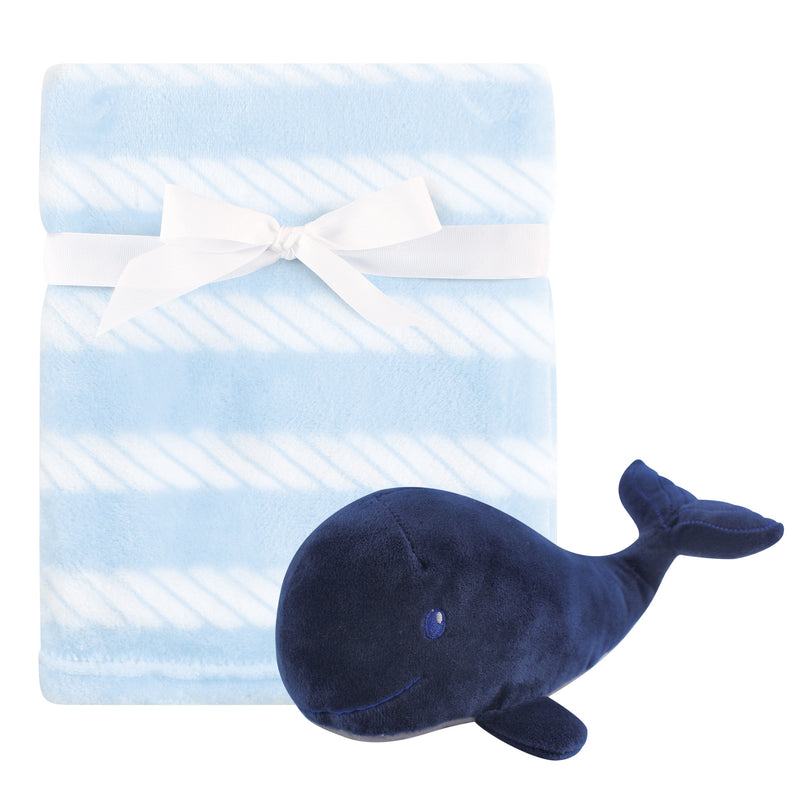 Hudson Baby Plush Blanket with Toy, Blue Whale