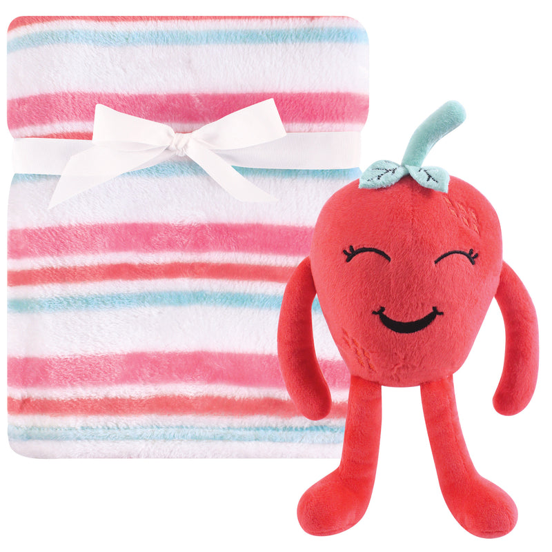 Hudson Baby Plush Blanket with Toy, Strawberry