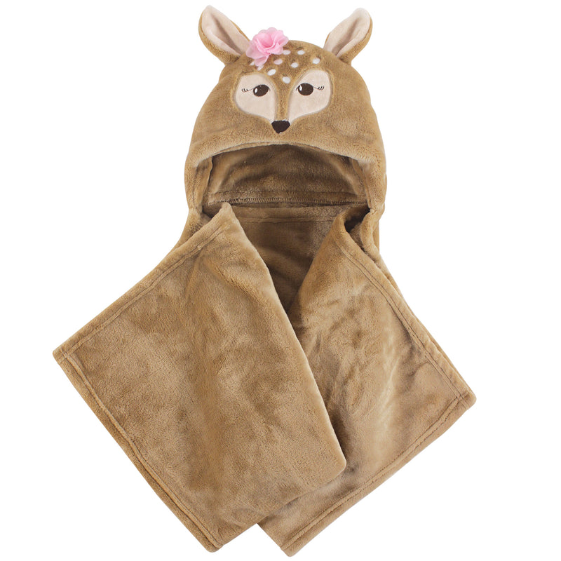 Hudson Baby Hooded Animal Face Plush Blanket, Fawn