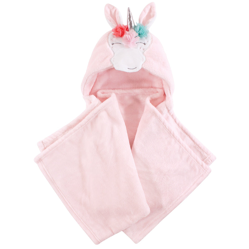Hudson Baby Hooded Animal Face Plush Blanket, Whimsical Unicorn