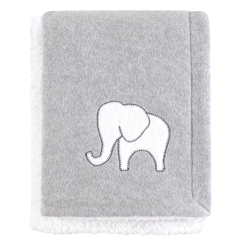 Hudson Baby Plush Blanket with Sherpa Back, Gray Elephant