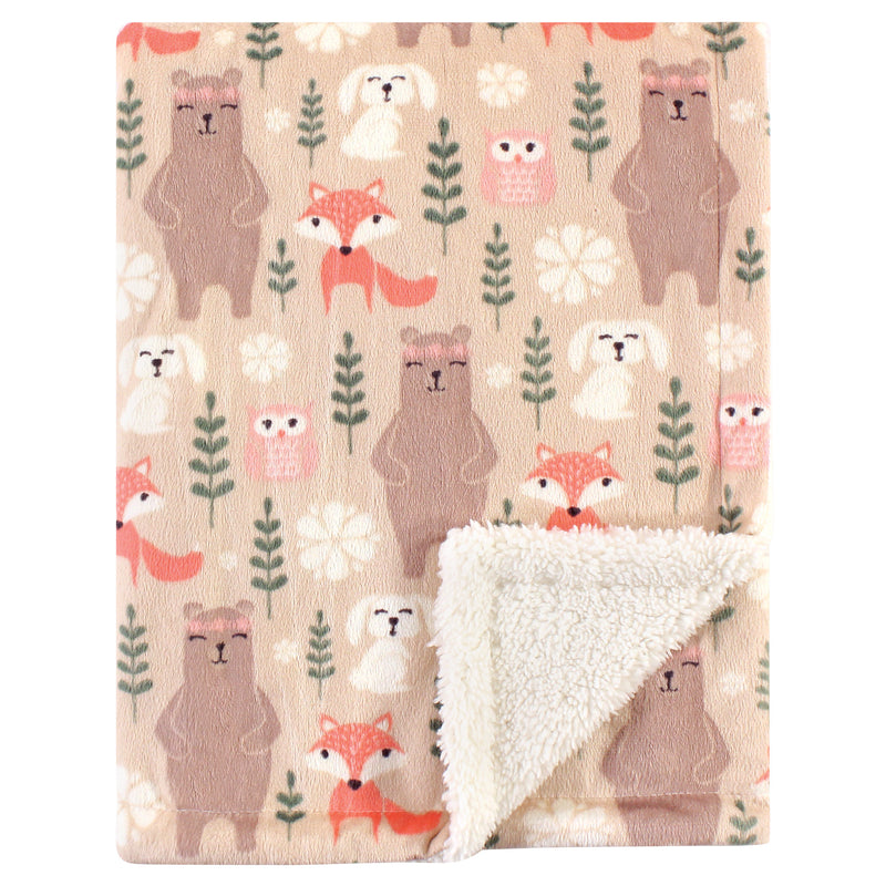 Hudson Baby Plush Blanket with Sherpa Back, Girl Forest