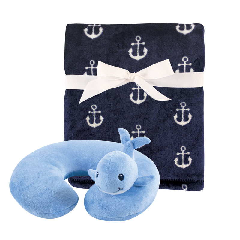 Hudson Baby Neck Pillow and Plush Blanket Set, Whale