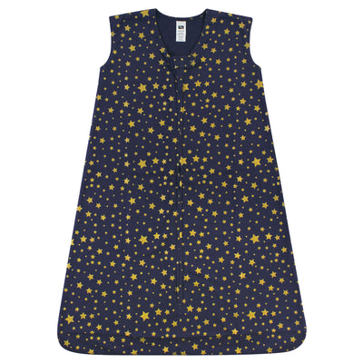 Hudson Baby Cotton Sleeveless Wearable Sleeping Bag, Sack, Blanket, Gold Navy Star