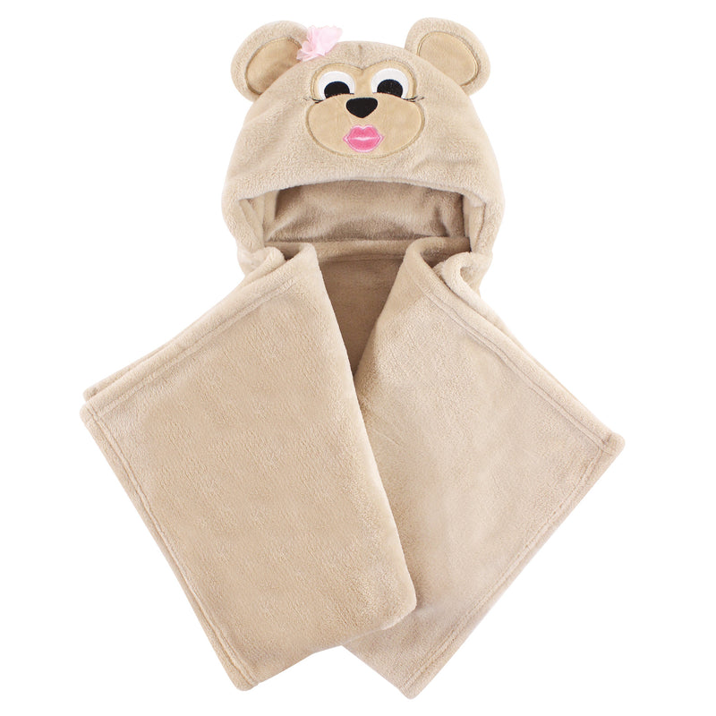 Hudson Baby Hooded Animal Face Plush Blanket, Miss Monkey