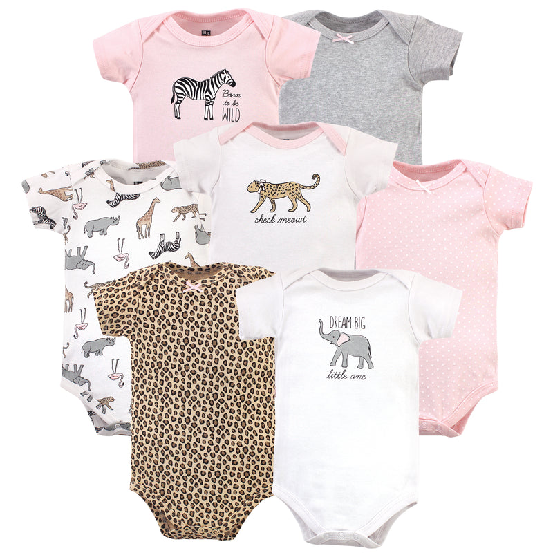 Hudson Baby Cotton Bodysuits, Modern Pink Safari