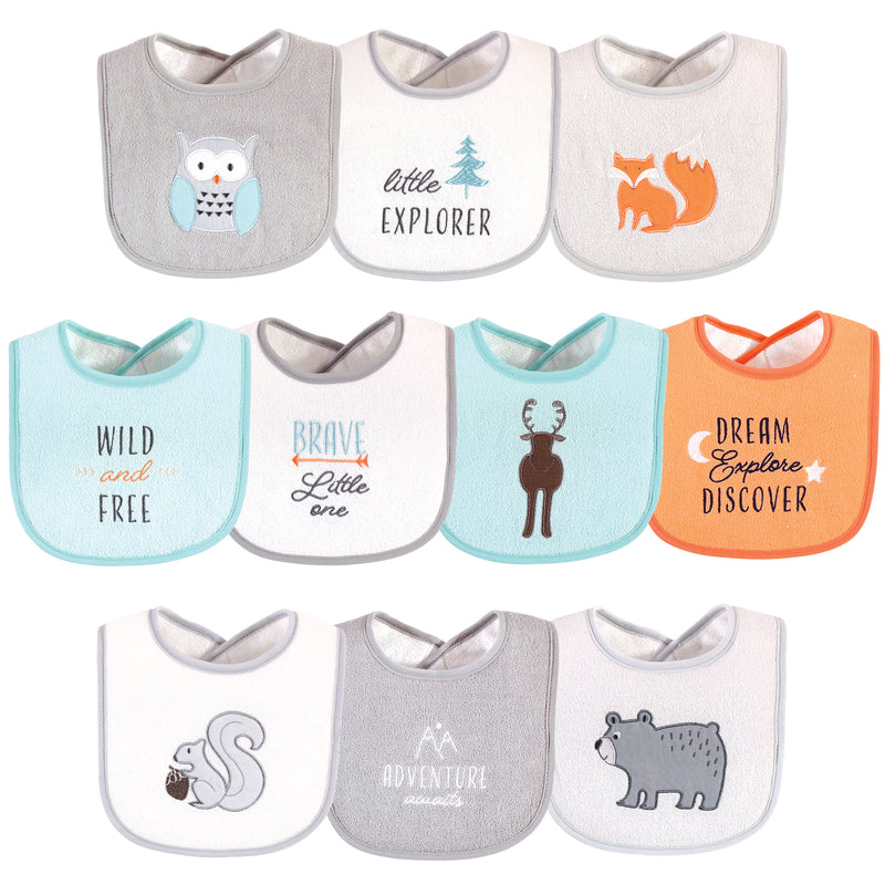 Hudson Baby Cotton Terry Drooler Bibs with Fiber Filling, Neutral Woodland