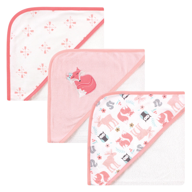 Hudson Baby Cotton Rich Hooded Towels, Pink Fox