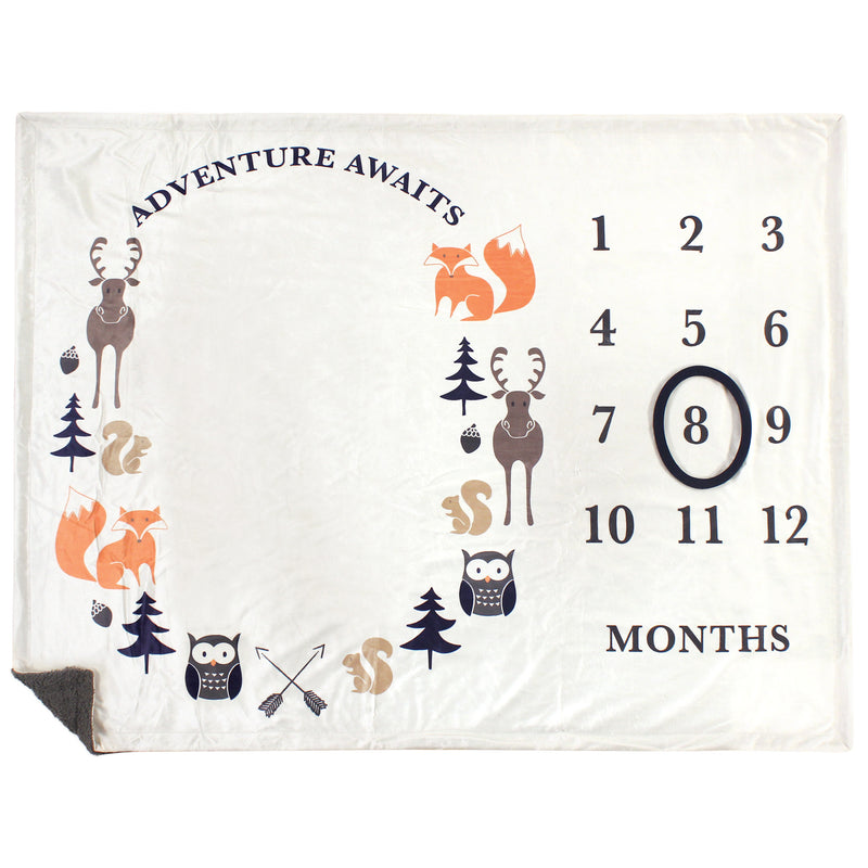 Hudson Baby Plush Holiday and Milestone Blanket, Boy Adventure Awaits