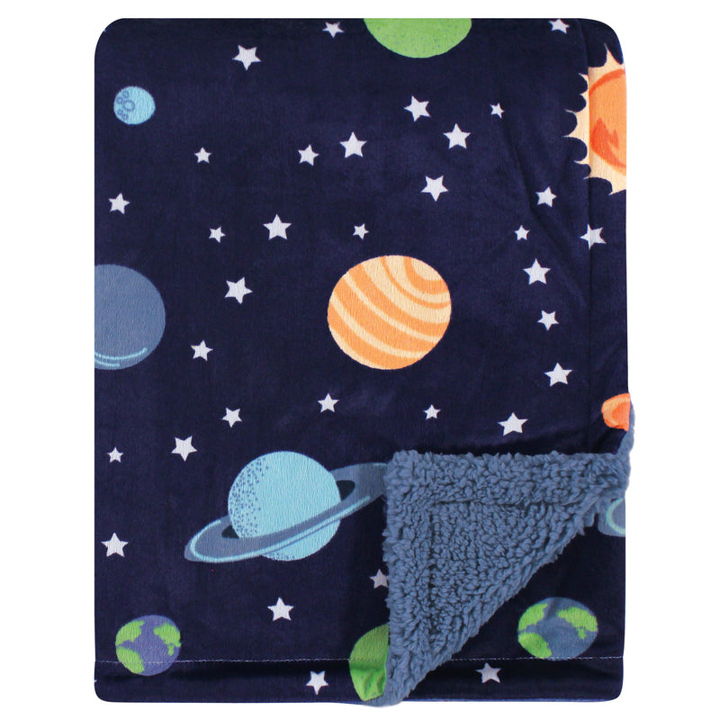 Hudson Baby Plush Blanket with Sherpa Back, Solar System