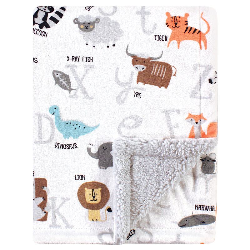 Hudson Baby Plush Blanket with Sherpa Back, Alphabet Animals