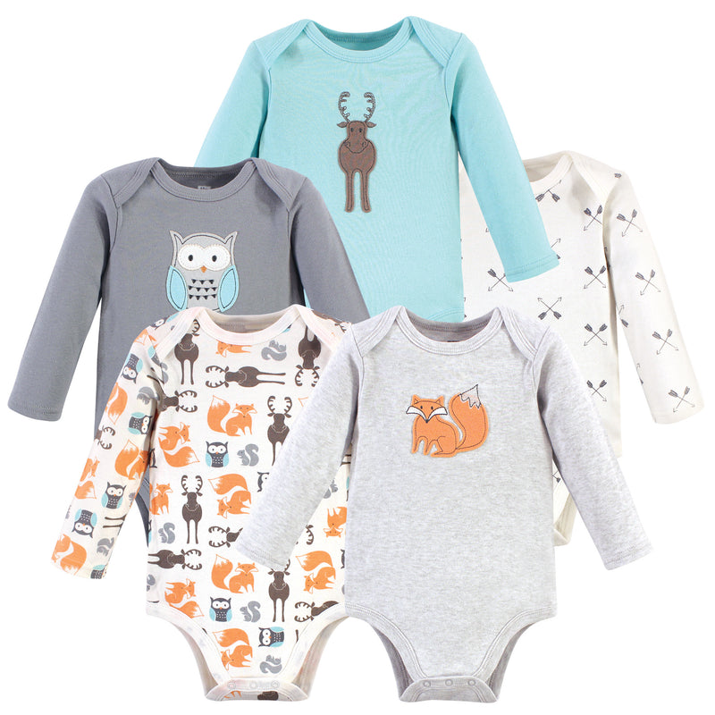 Hudson Baby Cotton Long-Sleeve Bodysuits, Gray Forest