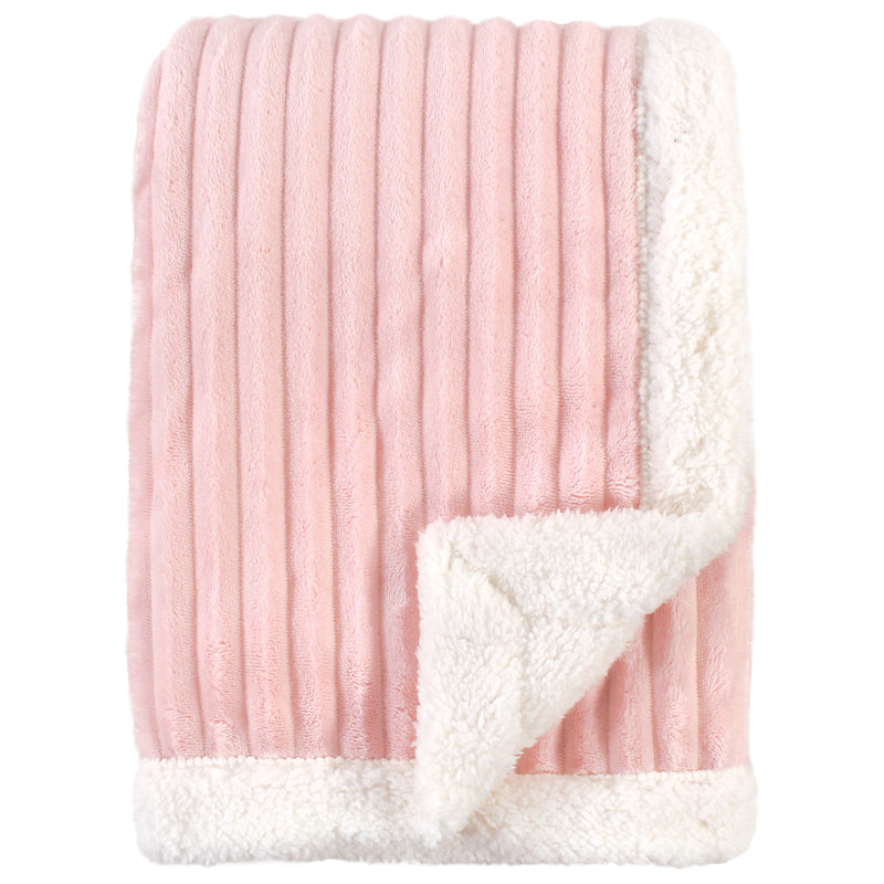 Hudson Baby Corduroy Blanket with Sherpa Backing and Trim, Pink