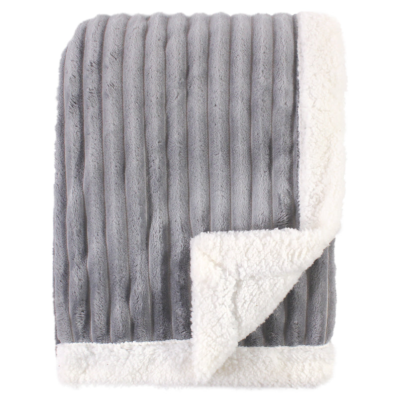 Hudson Baby Corduroy Blanket with Sherpa Backing and Trim, Gray