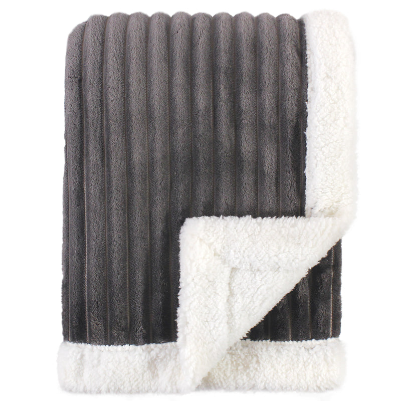 Hudson Baby Corduroy Blanket with Sherpa Backing and Trim, Charcoal