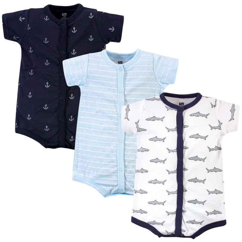 Hudson Baby Cotton Rompers, Gray Shark