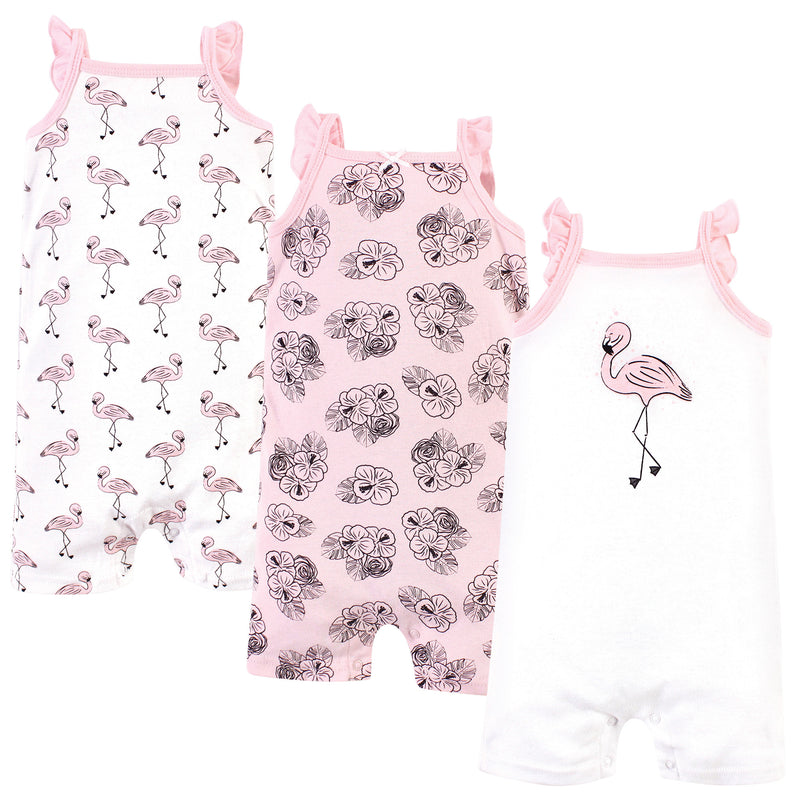 Hudson Baby Cotton Rompers, Painted Flamingo