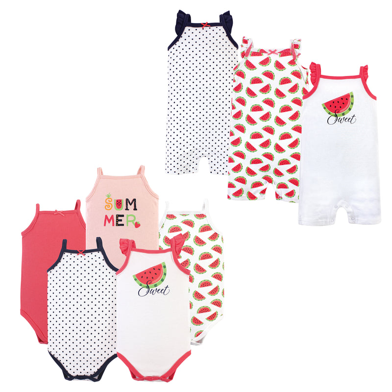 Hudson Baby Cotton Bodysuits and Rompers, 8-Piece, Watermelon