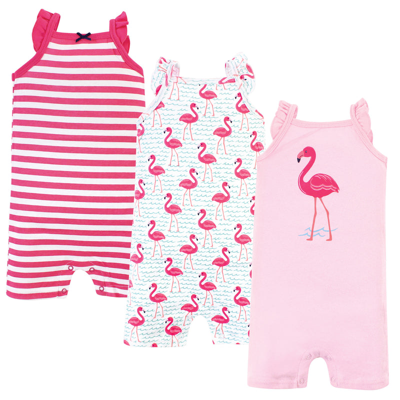 Hudson Baby Cotton Rompers, Bright Flamingo