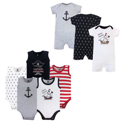 Hudson Baby Cotton Bodysuits and Rompers, 8-Piece, Pirate Ship