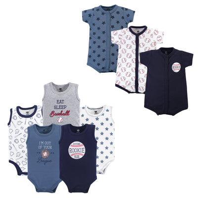 Hudson Baby Cotton Bodysuits and Rompers, 8-Piece, Baseball