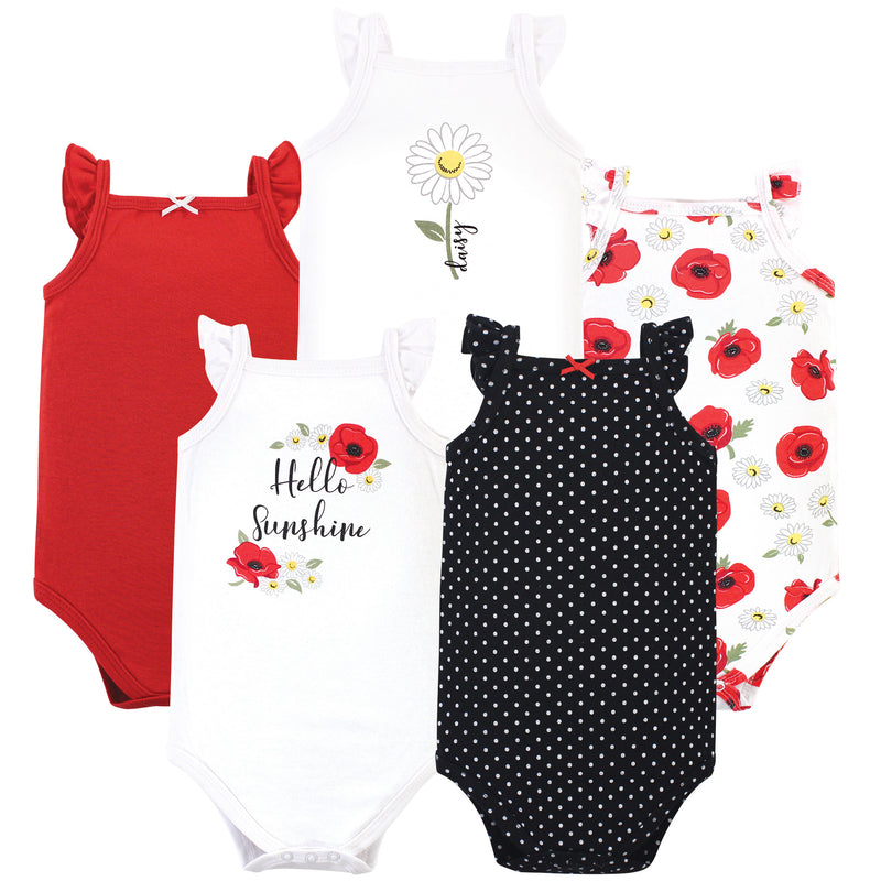 Hudson Baby Cotton Sleeveless Bodysuits, Poppy Daisy