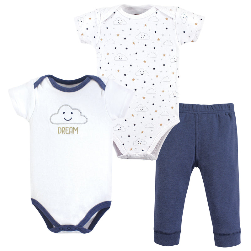 Hudson Baby Cotton Bodysuit and Pant Set, Navy Clouds