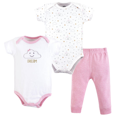 Hudson Baby Cotton Bodysuit and Pant Set, Pink Clouds