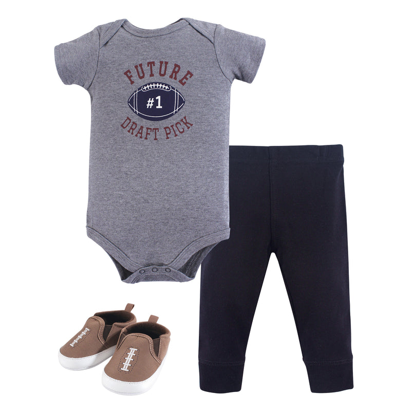 Hudson Baby Cotton Bodysuit, Pant and Shoe Set, Football