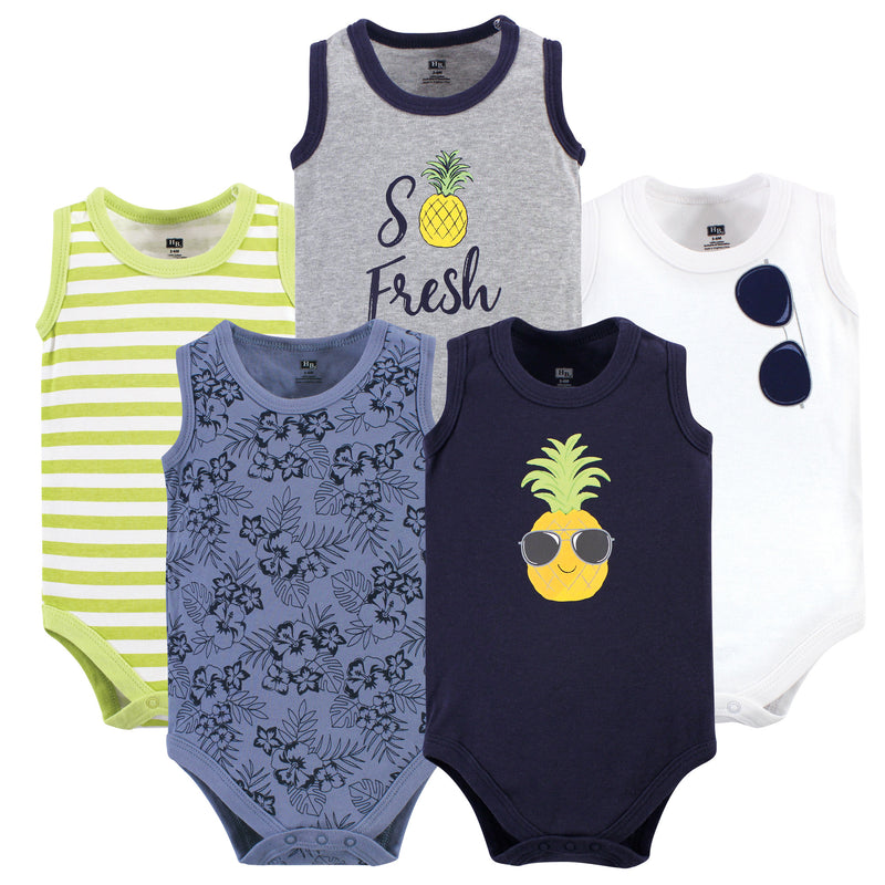 Hudson Baby Cotton Sleeveless Bodysuits, Pineapple 5-Pack