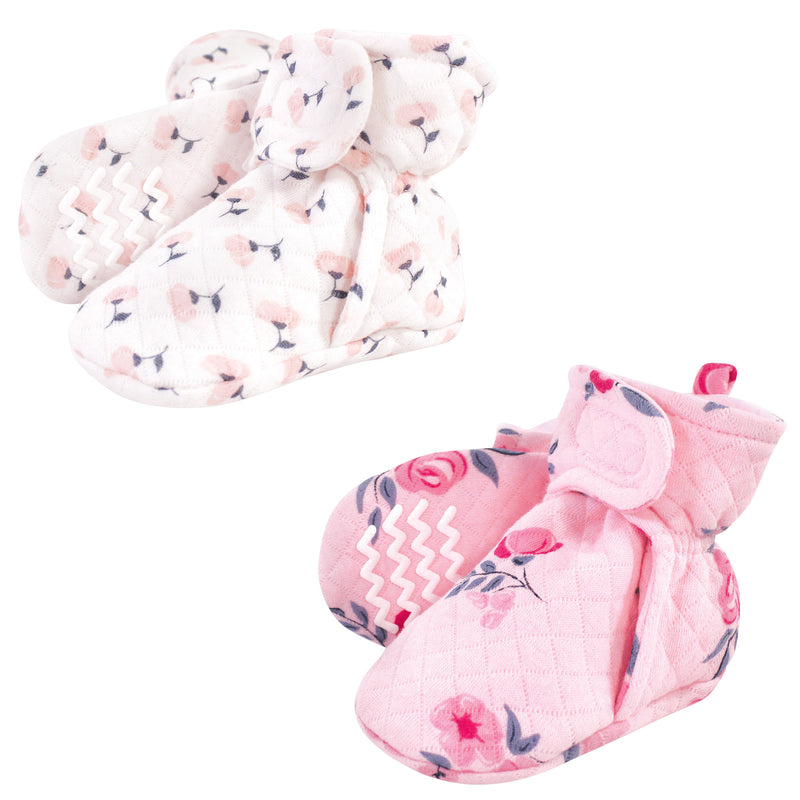 Hudson Baby Quilted Booties 2pk, Pink Navy Floral