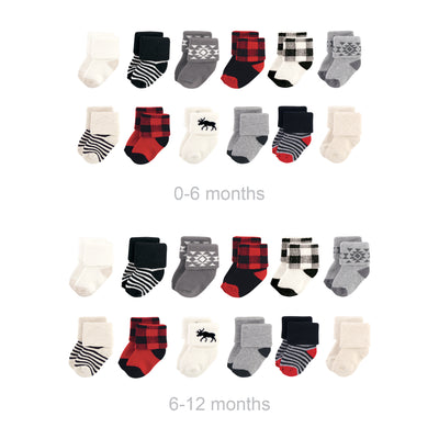 Hudson Baby Grow with Me Cotton Terry Socks, Buffalo Plaid Moose