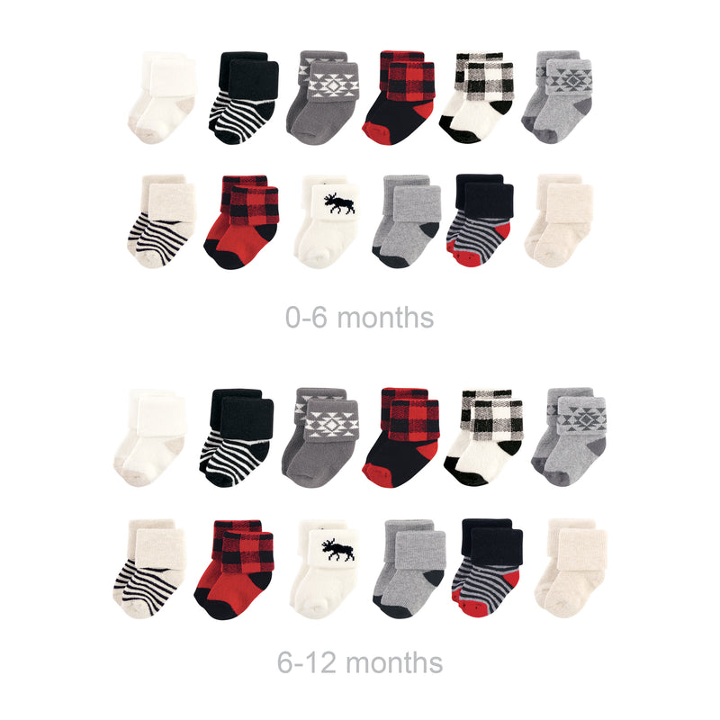 Hudson Baby Grow with Me Cotton Terry Socks, Buffalo Plaid Moose