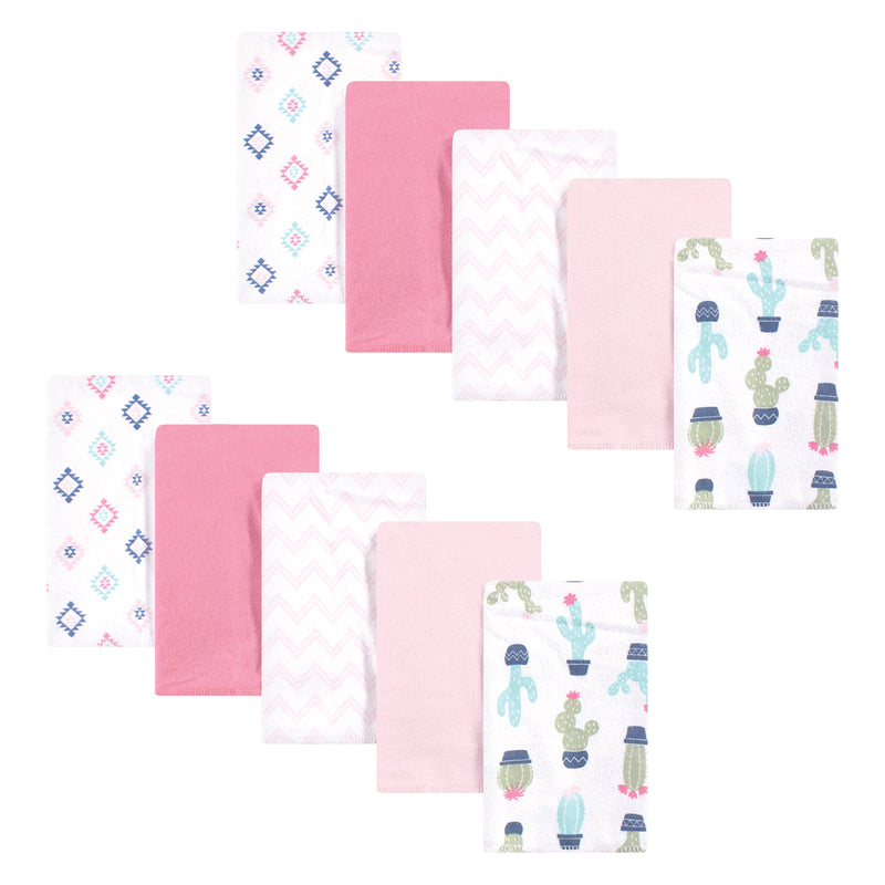 Hudson Baby Cotton Flannel Burp Cloths, Pink Cactus