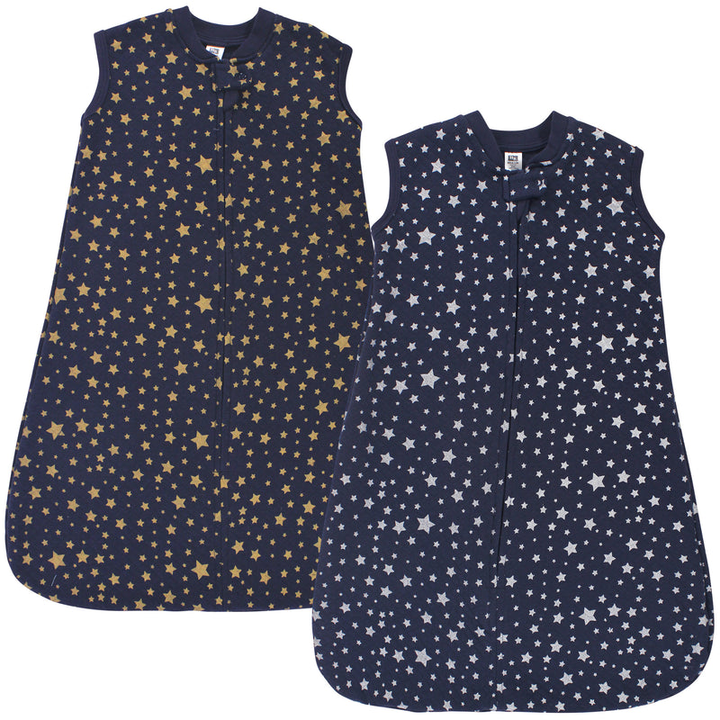 Hudson Baby Premium Quilted Sleeveless Sleeping Bag and Wearable Blanket, Metallic Stars