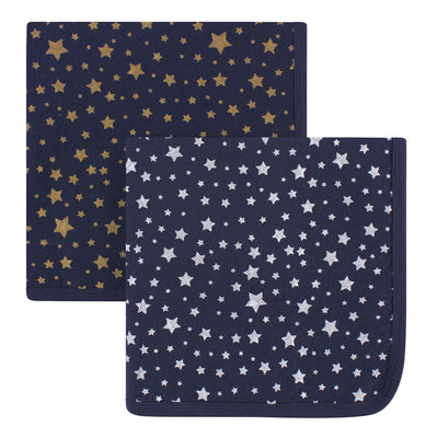 Hudson Baby Quilted Multi-Purpose Swaddle, Receiving, Stroller Blanket, Metallic Stars 2-Pack