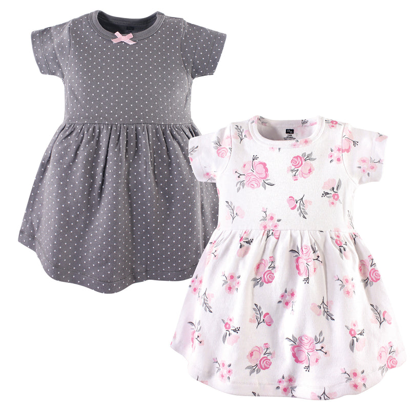 Hudson Baby Cotton Dresses, Pink Gray Floral