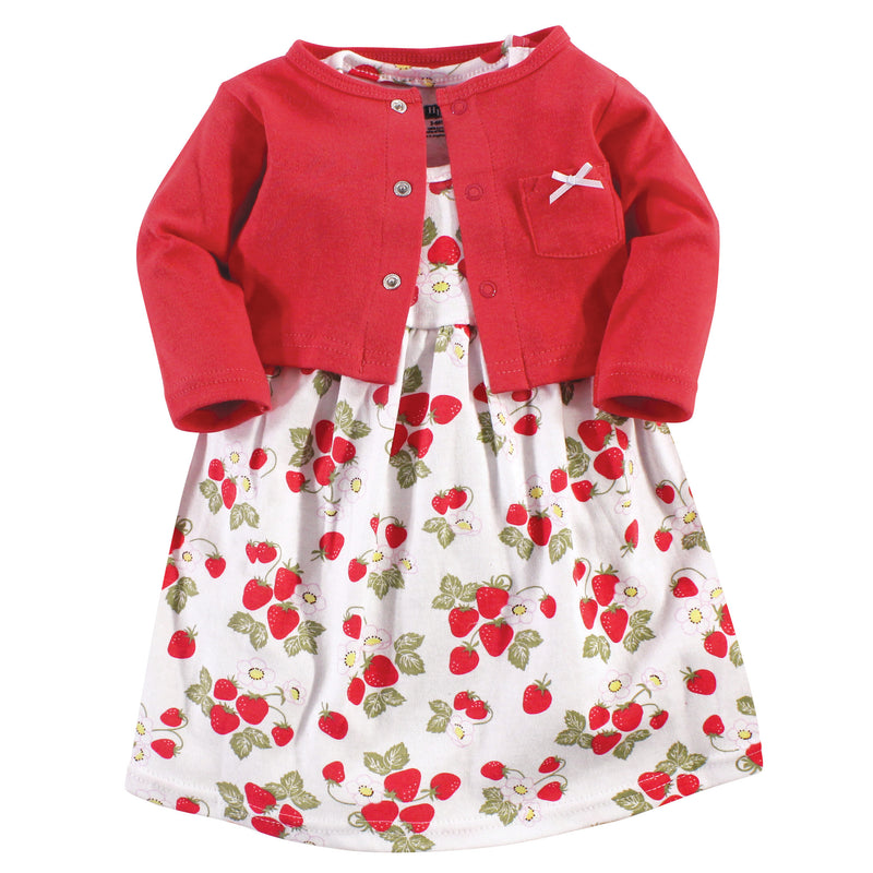 Hudson Baby Cotton Dress and Cardigan Set, Strawberries