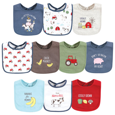 Hudson Baby Cotton Bibs, Boy Farm Animals