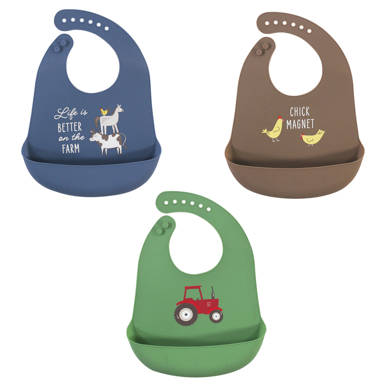 Hudson Baby Silicone Bibs, Tractor