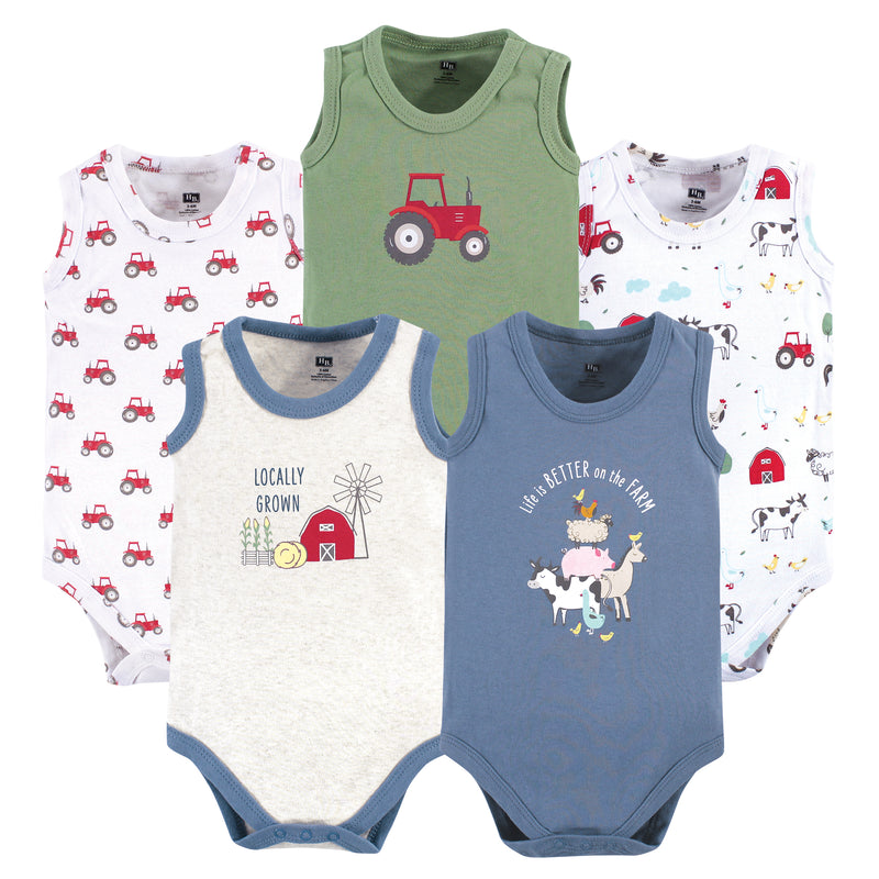 Hudson Baby Cotton Sleeveless Bodysuits, Boy Farm Animals