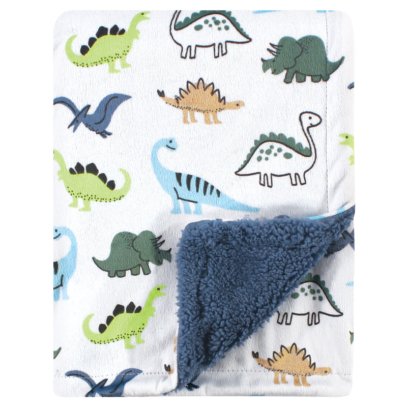 Hudson Baby Plush Blanket with Sherpa Back, Dino